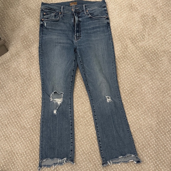 MOTHER Blue Distressed Straight Leg Jeans - Picture 1 of 4